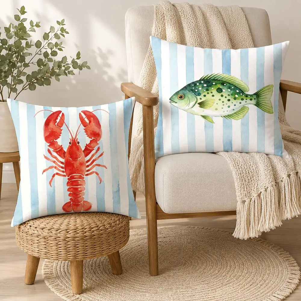 Watercolor Marine Life Cushion Cover Square Decorative Throw Pillow 40x40cm For Sofa Bedroom Living Room Home Decor