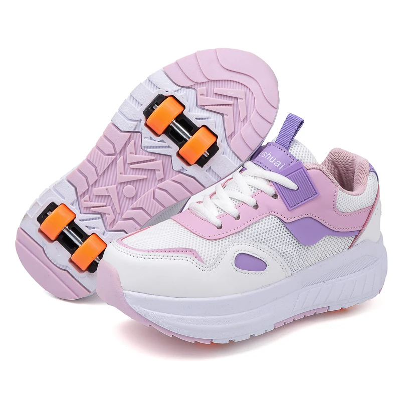 Patins à roulettes pour enfants, 4 roues, baskets à roulettes détachables, chaussures à roues déformables pour filles, sports de plein air