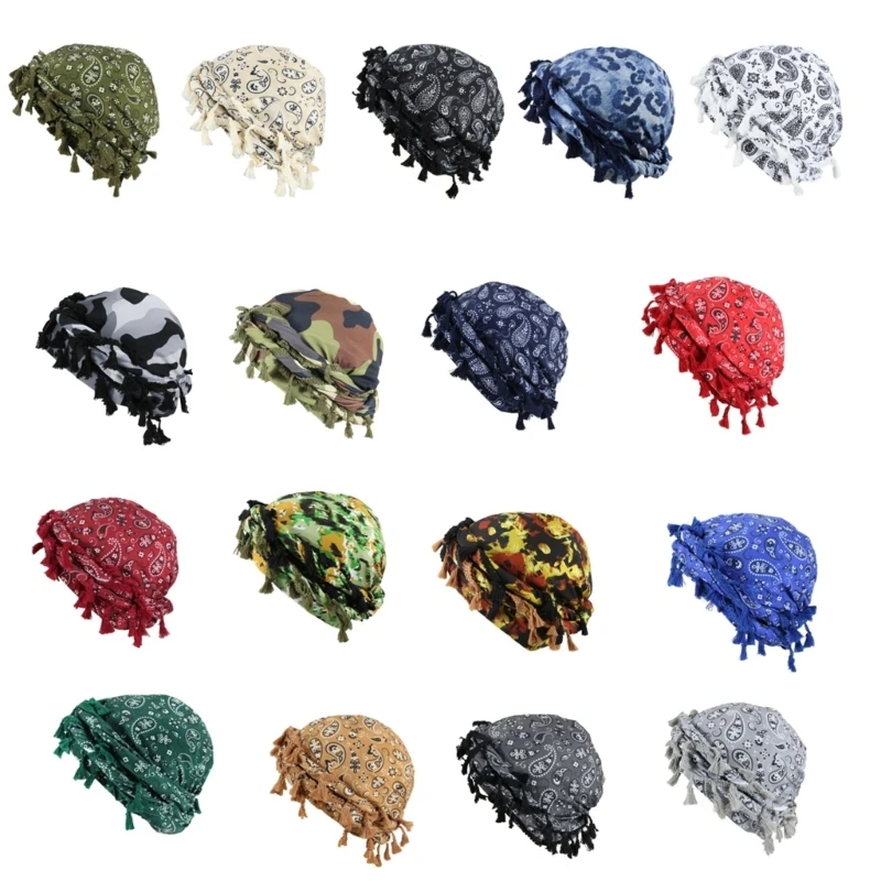 1XCA Fringed Twist Head Wrap Trendy Durag Headwear for Hiking Camping Comfort Bandana