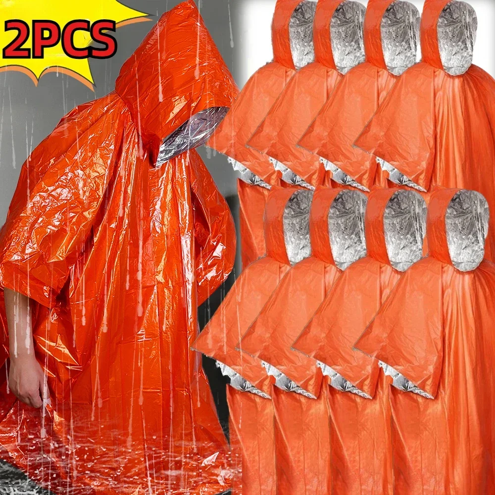

Outdoor Multifunction Raincoat Camping Waterproof Raincoats Emergency Reflective Cloth Hooded Sleeve Rainwear Survival Equipment