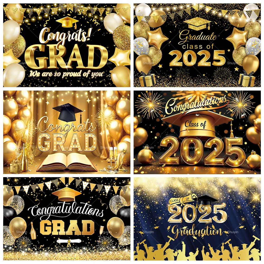 

Graduation 2025 Photography Background Party Decorations Bachelor Hat Pink Gold Glitter Balloon Banner Backdrop Gift Photo Props