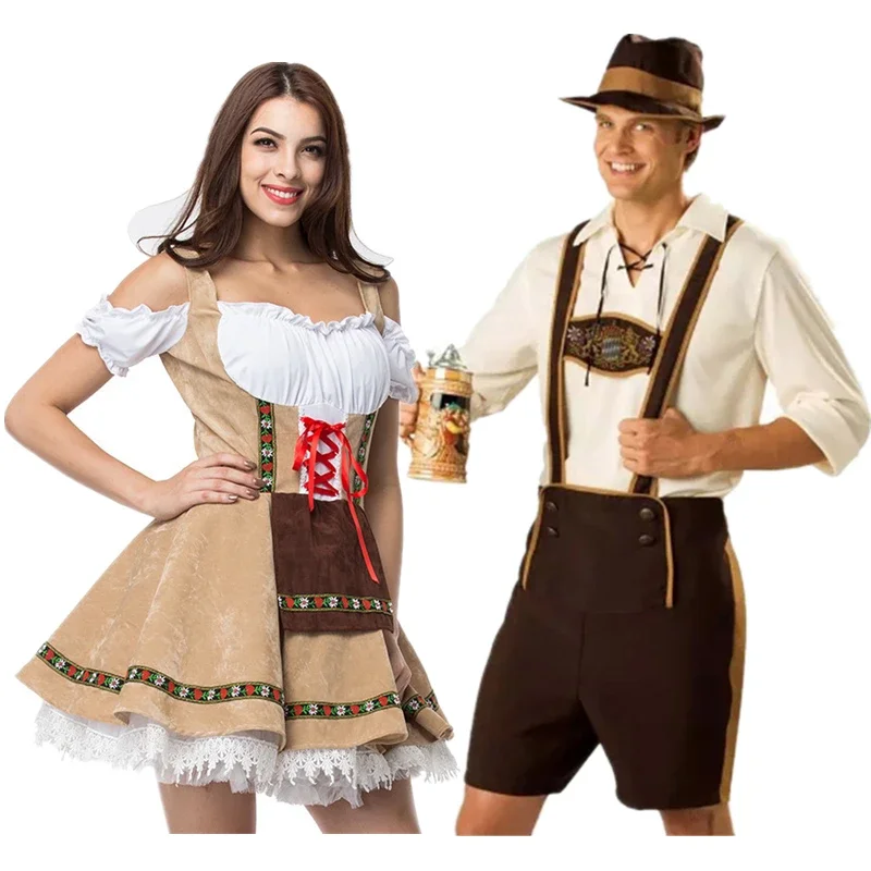 المرأة بافاريا مهرجان أكتوبر البيرة خادمة زي رجل البيرة بغي Dirndl الزي الألماني رجل البيرة زي حفلة تنكرية UY6841