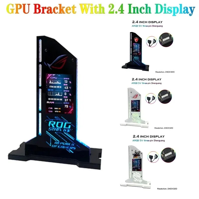 

2.4-inch Display Vertical GPU Bracket LCD Monitor For PC Gamer Cabinet Graphics Card Screen Holder Bracket 5V ARGB