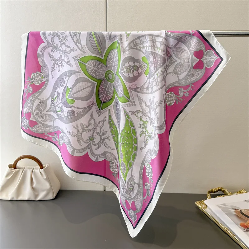2026 New Fresh Artistic Printing Simulation Silk Square Scarf Women Shawl Versatile High-end Neck Headscarf Ladies Silk Scarves