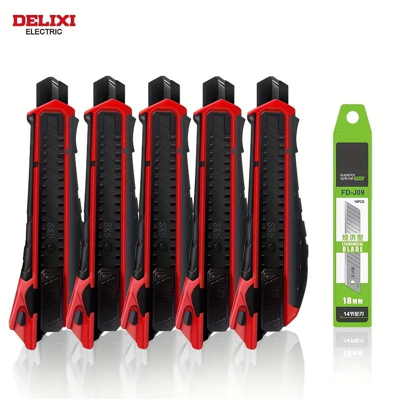 

DELIXI ELECTRlC Выдвижной универсальный нож, черный/красный, расширенный нож для инструментов, поставляется с 10 запасными лезвиями 10 мм