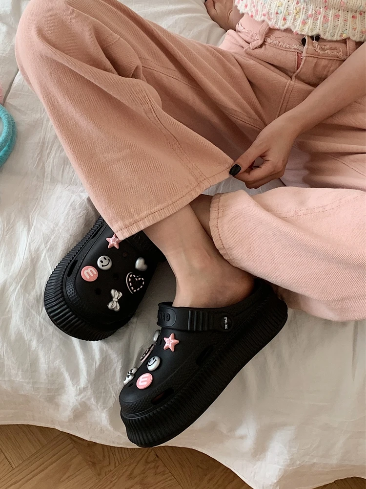 Women Garden Shoes Beach Slipper Women Thick Soles 2024 Summer New DIY Hole Sandals Outdoor High Street Slipper