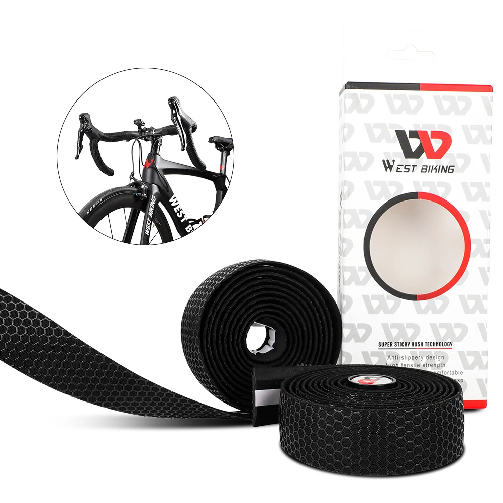 WEST BIKING Bike Handlebar Tape Road Bicycle Anti-slip Silica Gel EVA Shock Absorption Handle Bar Tape Cycling Wrap End Plug