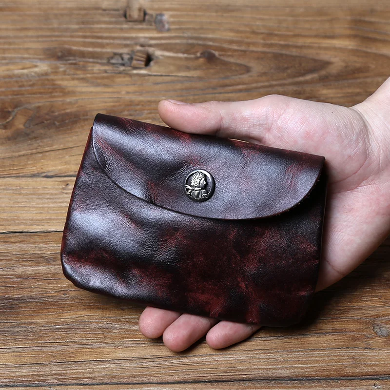 Nzpj Vintage Echt leder Herren Karten tasche Original natürliche Rindsleder Zero Wallet Damen Münz tasche Kreditkarten tasche Schlüssel tasche – Detail 9