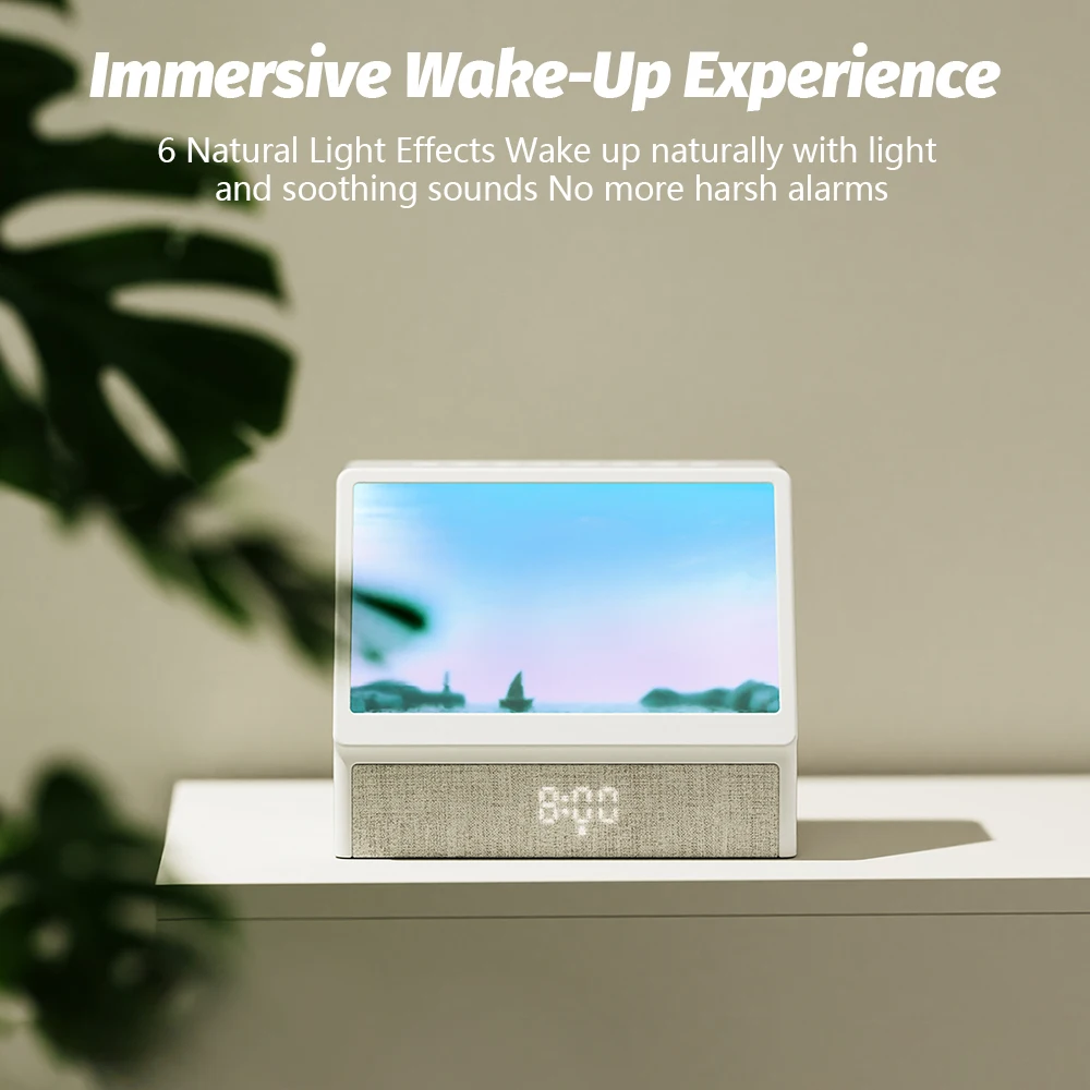ลำโพงบลูทูธ Sunrise Wake Up Light พร้อมรีโมทคอนโทรล ปรับความสว่างได้ นาฬิกา LED เสียง White Noise ไฟกลางคืนสำหรับห้องนอน ของขวัญสำหรับเด็ก
