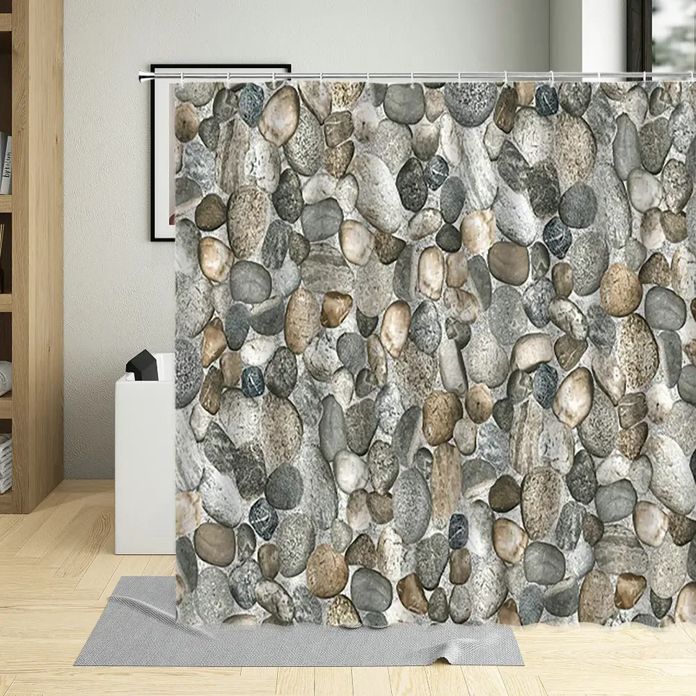 Modern Geometric Shower Curtain Square Round Stone Cobblestone Printing Bath Curtains Waterproof Wall Decoration With Hooks