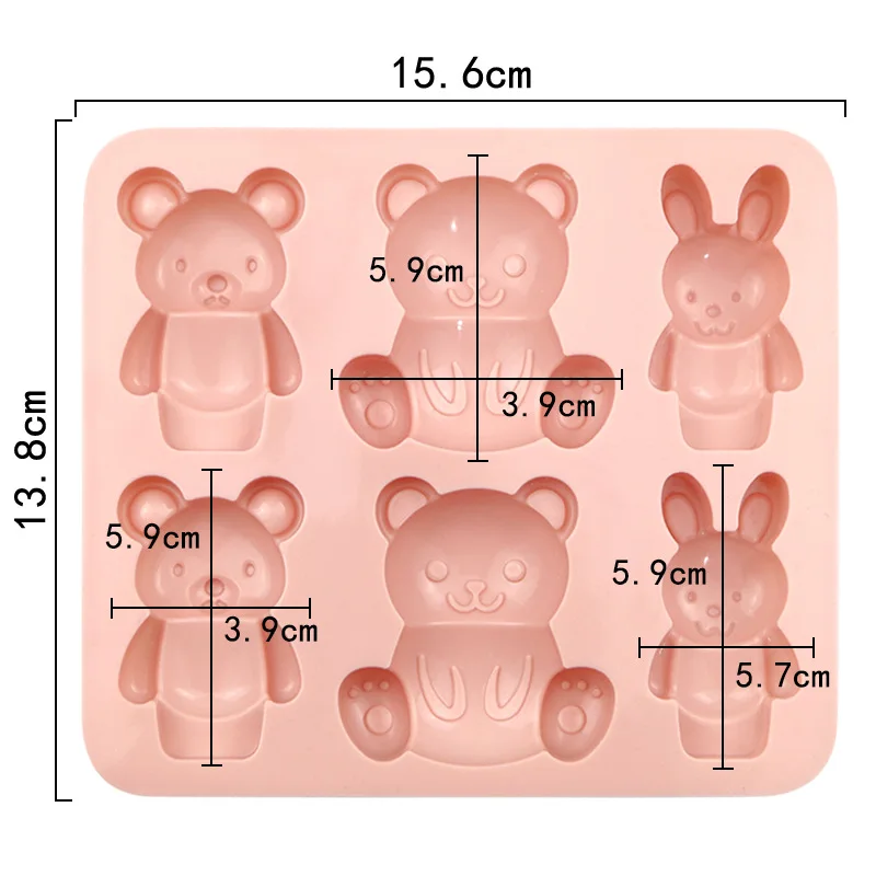 6Even Bear Rabbit Chocolate Molds Silicone Cake Molds Break Apart Wax Melt Mould Easy Release Durable For DIY Handmade Cake