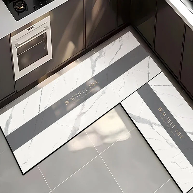 Kitchen Floor Mat Anti-slip Oil-proof Carpet Pvc Imitation Marble Leather Foot Mats Long Strip Rug Modern Style Home Decor Rugs