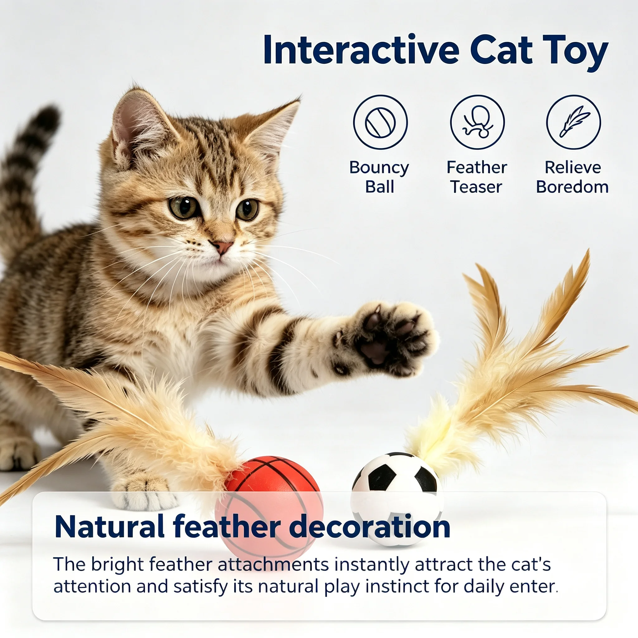 Cat Toy Soccer Ball with Feather Interactive Puzzle Teasing Bite Resistant Play Toy for Cats Daily Pet Entertainment Supplies