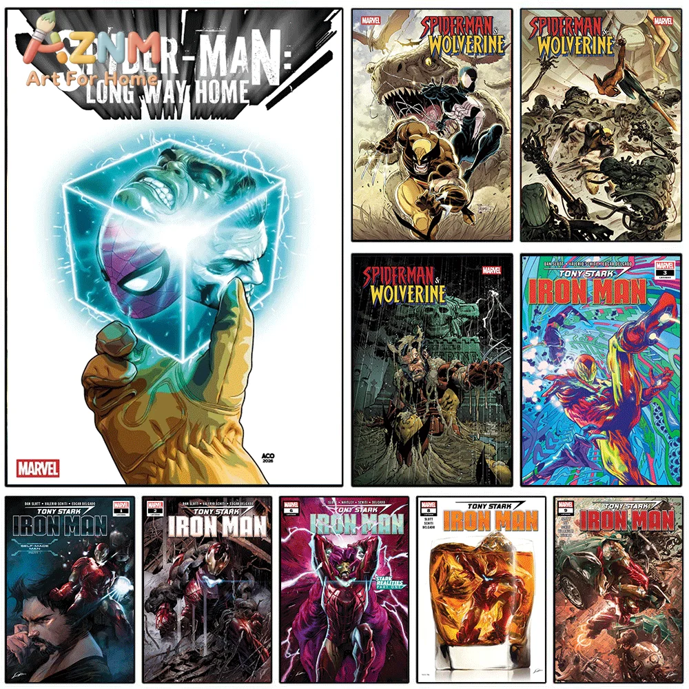AZNM MARVEL Spider Man Wolverine Iron Man Comic Canvas Wall Art Frameless Painting Home Room Decor Poster