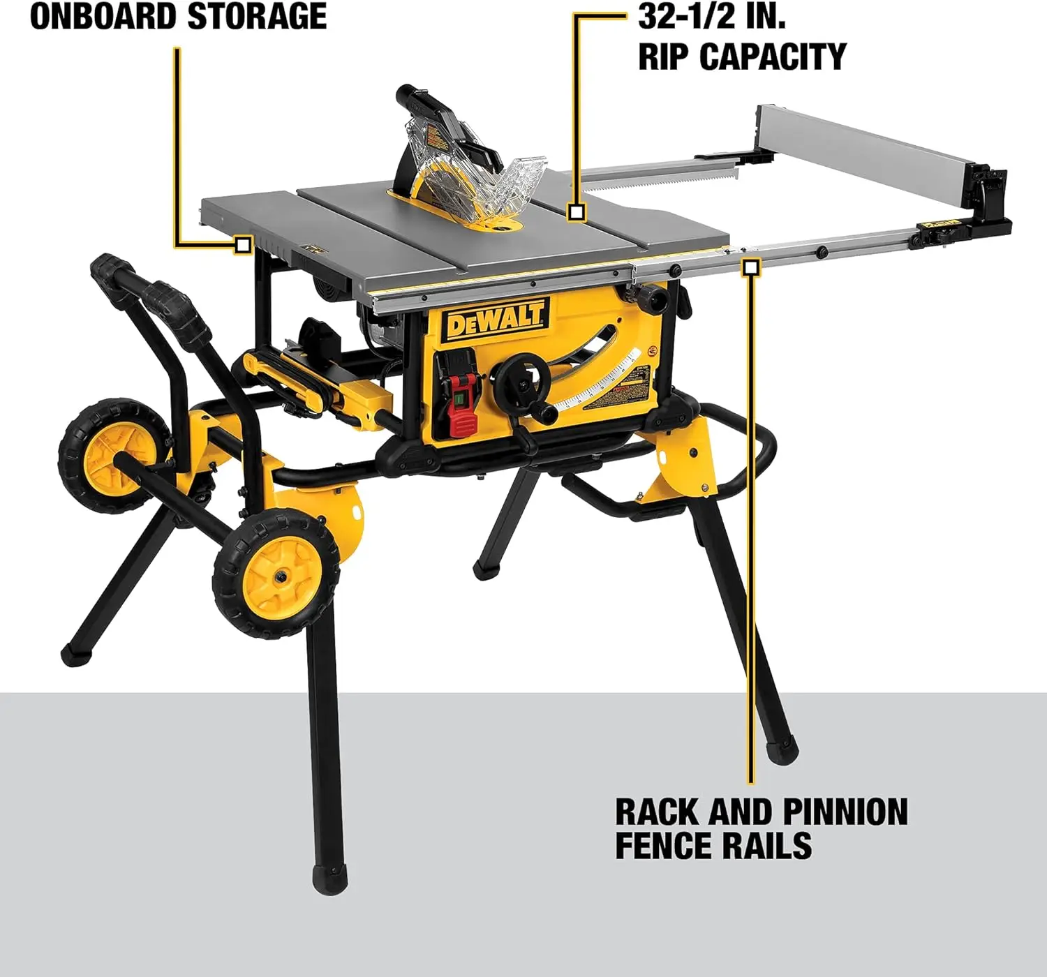 DEWALT (DWE7491RS) 10-inch tafelzaag, 32-1/2-inch scheurcapaciteit, geel/zwart/zilver