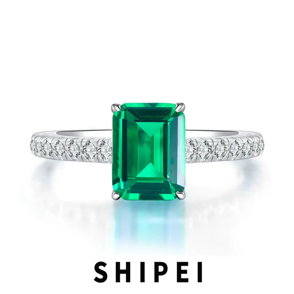 

SHIPEI Classic Solid 925 Sterling Silver Emerald Cut 6*8 MM Emerald Gemstone Ring For Women Wedding Party Fine Jewelry Wholesale