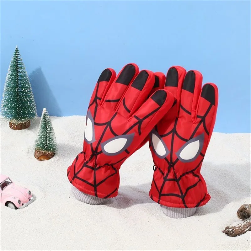 

Детские лыжные перчатки Человек-паук, теплые зимние перчатки, ветрозащитные и водонепроницаемые уличные велосипедные перчатки, детские зимние подарки