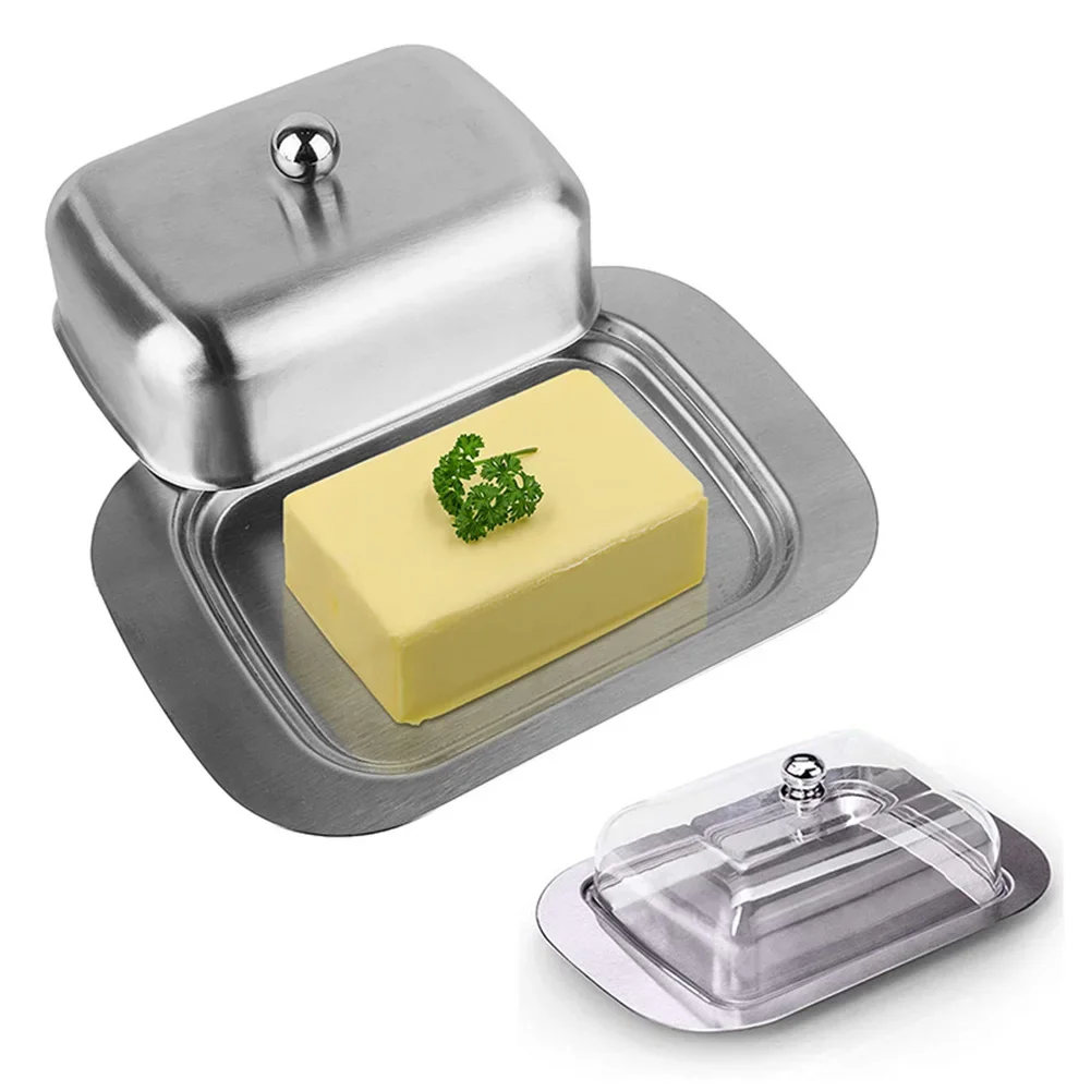 1pc Stainless Steel Butter Dish Butter Serving Tray With Clear Plastic/Stainless Steel Lid For Kitchen Butter Storage Box