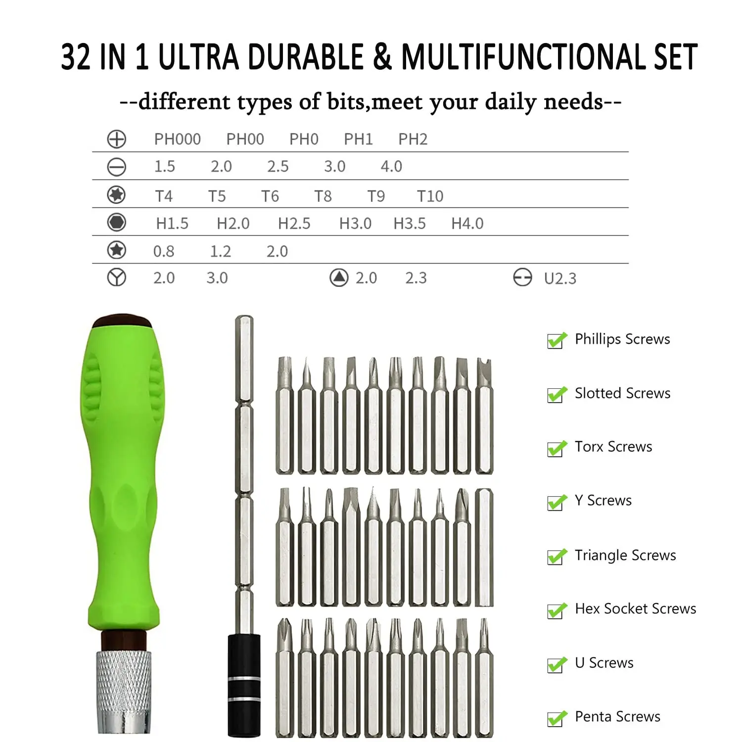 32 in 1 Multifunctional Screwdriver Set with 30 PCS Torx Phillips Magnetic Screw Driver Bits Mini Repair Tool for Phone Watch PC