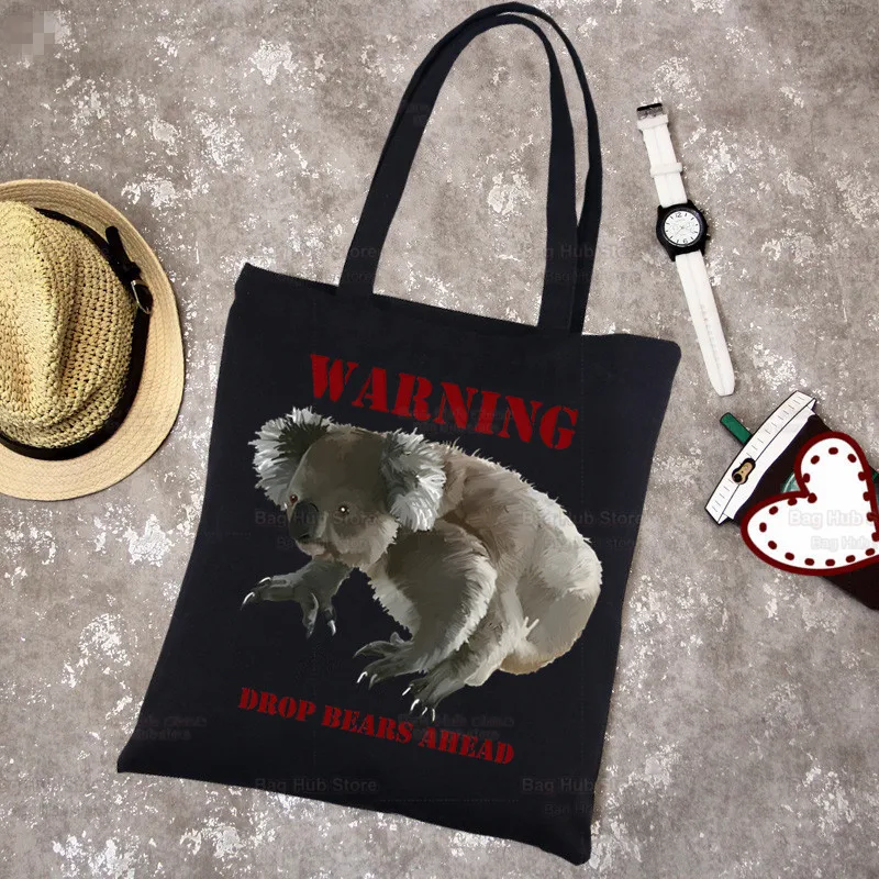 Koala Be My Eucalyptus Tree tela nera Simple Cartoon Cute Animal Shopping Bags Girls Fashion Life Casual Pacakge Hand Bag