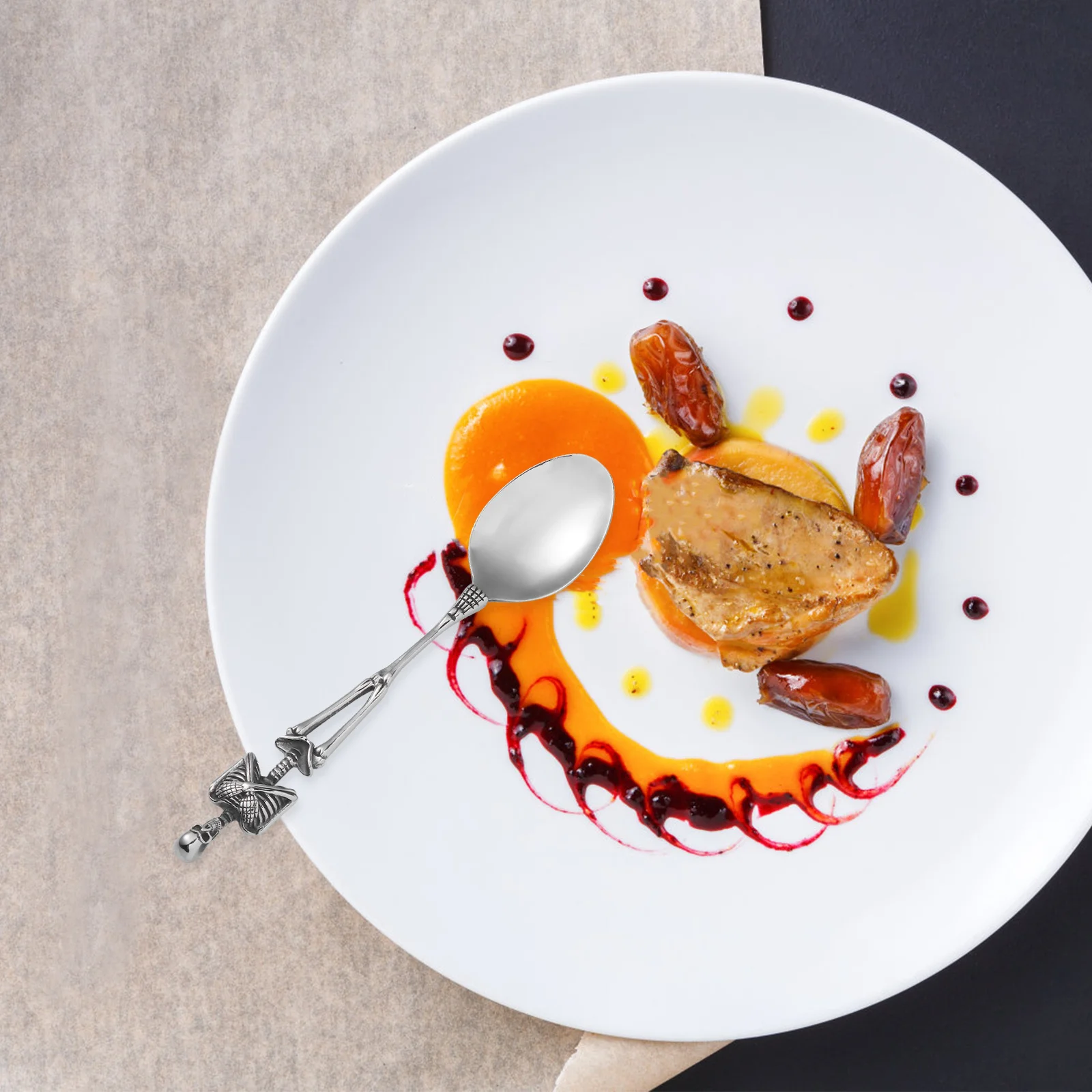 

Ретро ложка с черепом, столовые приборы, можно мыть в посудомоечной машине, пасхальная посуда на Хэллоуин, титановая стальная ложка, подарок