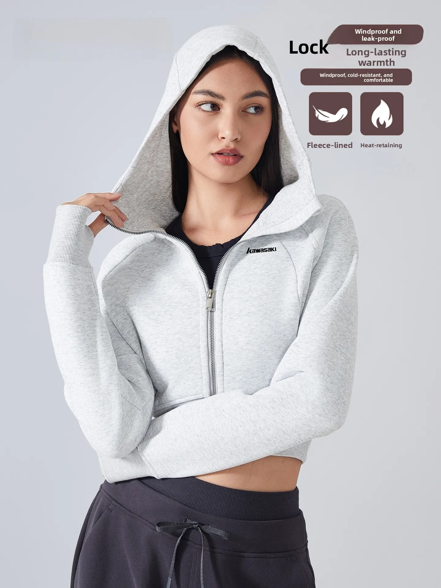 

Спортивная одежда для йоги с капюшоном, топ для тренировок, с длинными рукавами, короткий, на молнии, из смеси полиэстера и хлопка