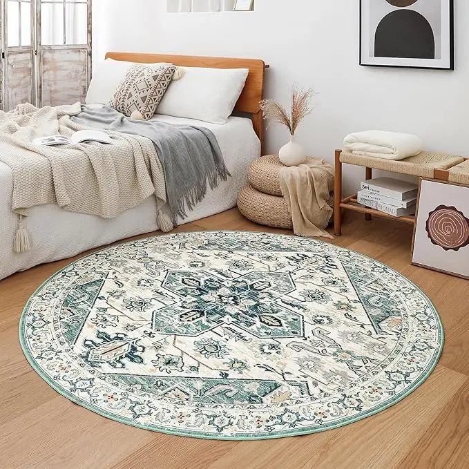 

Non-Slip Round Vintage-Style Rug – Machine Washable & Perfect for Living Room or Bedroom