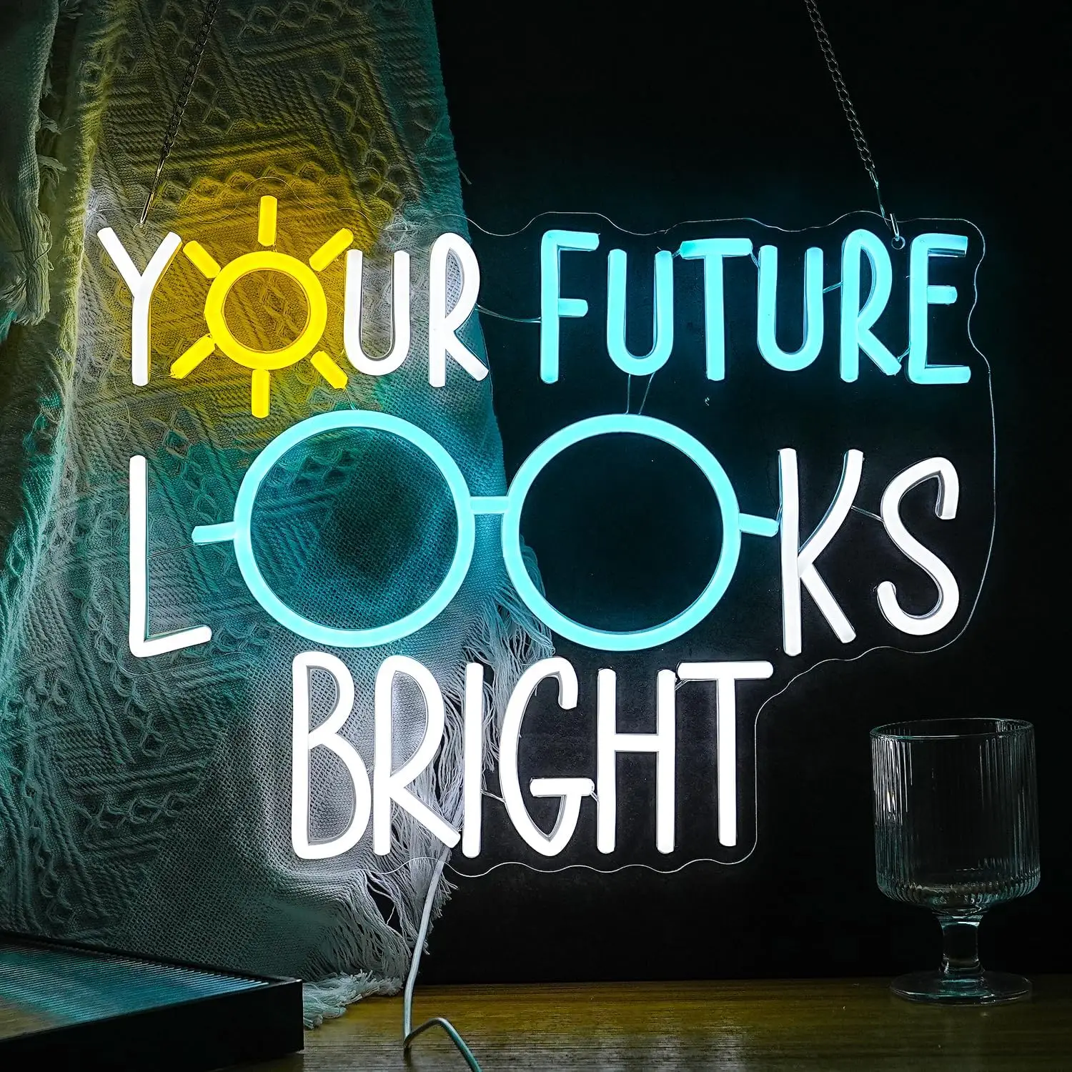 Your Future Looks Bright Neon Sign USB Dimmable LED Sign Wall Decor for Classroom Future Office Bedroom Eyeglasses Store Class O