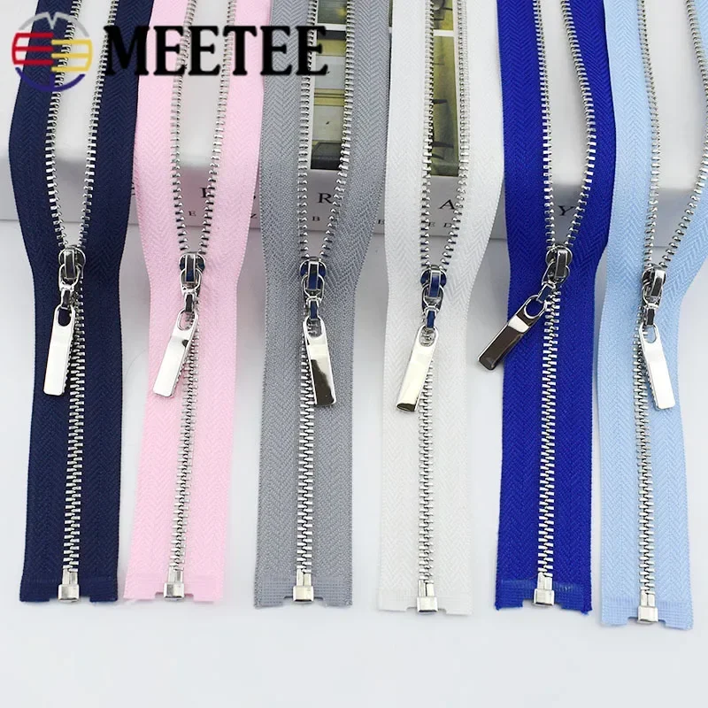 2/5/10pcs Meetee 3# Metal Zipper 40/50/60/70cm Open-end Auto Lock Zip for Sewing Luggage Backpack Jacket Garment Accessories