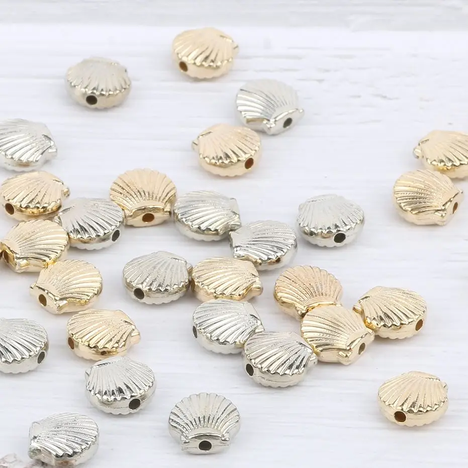 100Pcs/lot 9x8mm Scallop Shell Gold Silver Color CCB Loose Spacer Acrylic Beads DIY Jewelry Making Findings Bracelets Wholesale