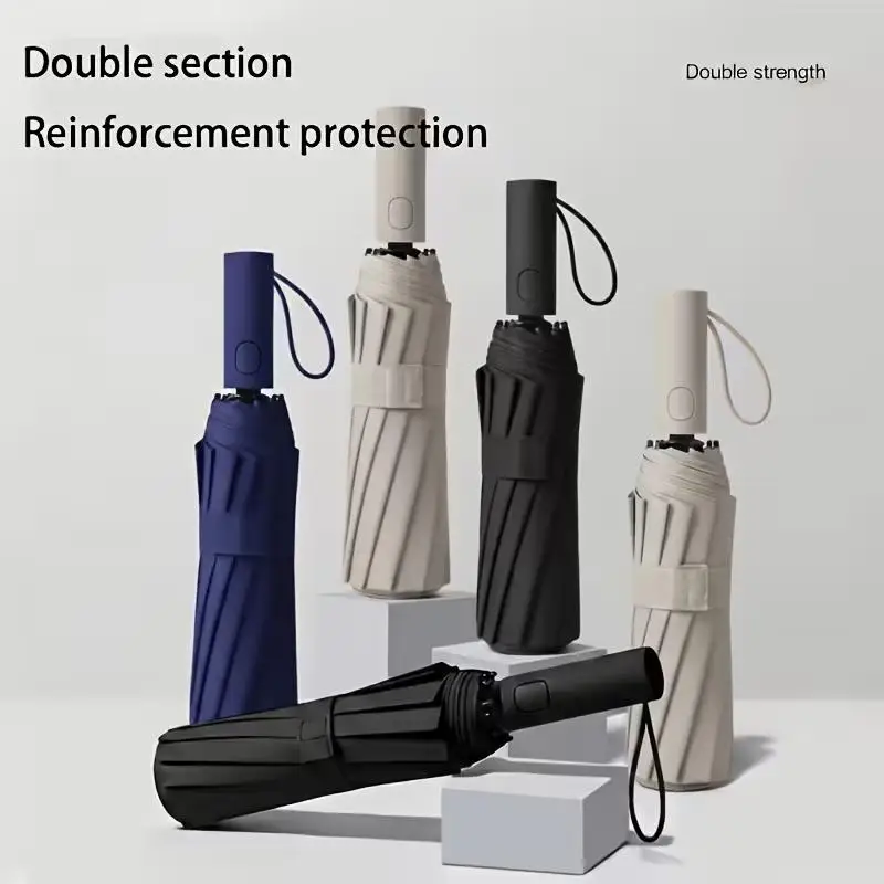 Automatischer Regenschirm mit 16 Knochen – winddichter doppellagiger Glasfaserrahmen, UPF-Sonnenschutz, Schattenschirm, tragbar, minimalistisch