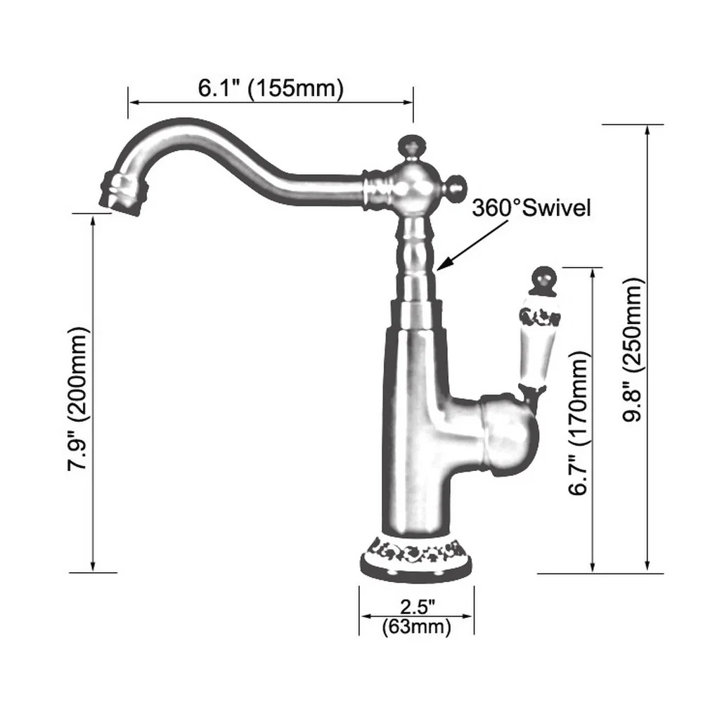 Deck Mounted Brass Single Handle Kitchen Bathroom Basin Sink Swivel Spout Faucet One Hole Hot Cold Mixer Water Tap azh035