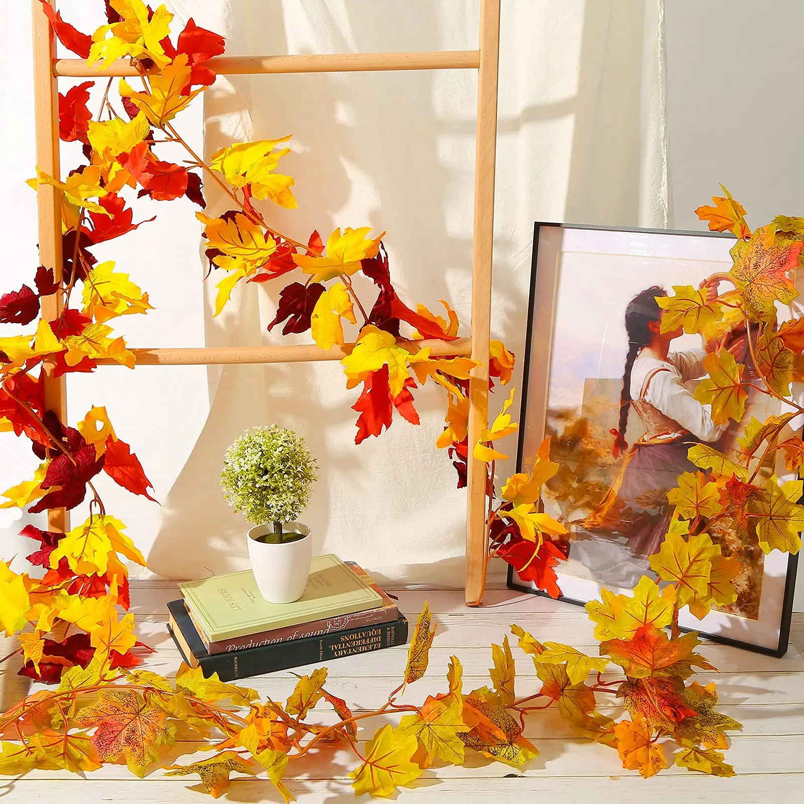 175cm Artificial Silk Maple Leaves Vine Garland Artificial Maple Hanging Colorful Autumn Leaves Rattan Home Garden Decoration