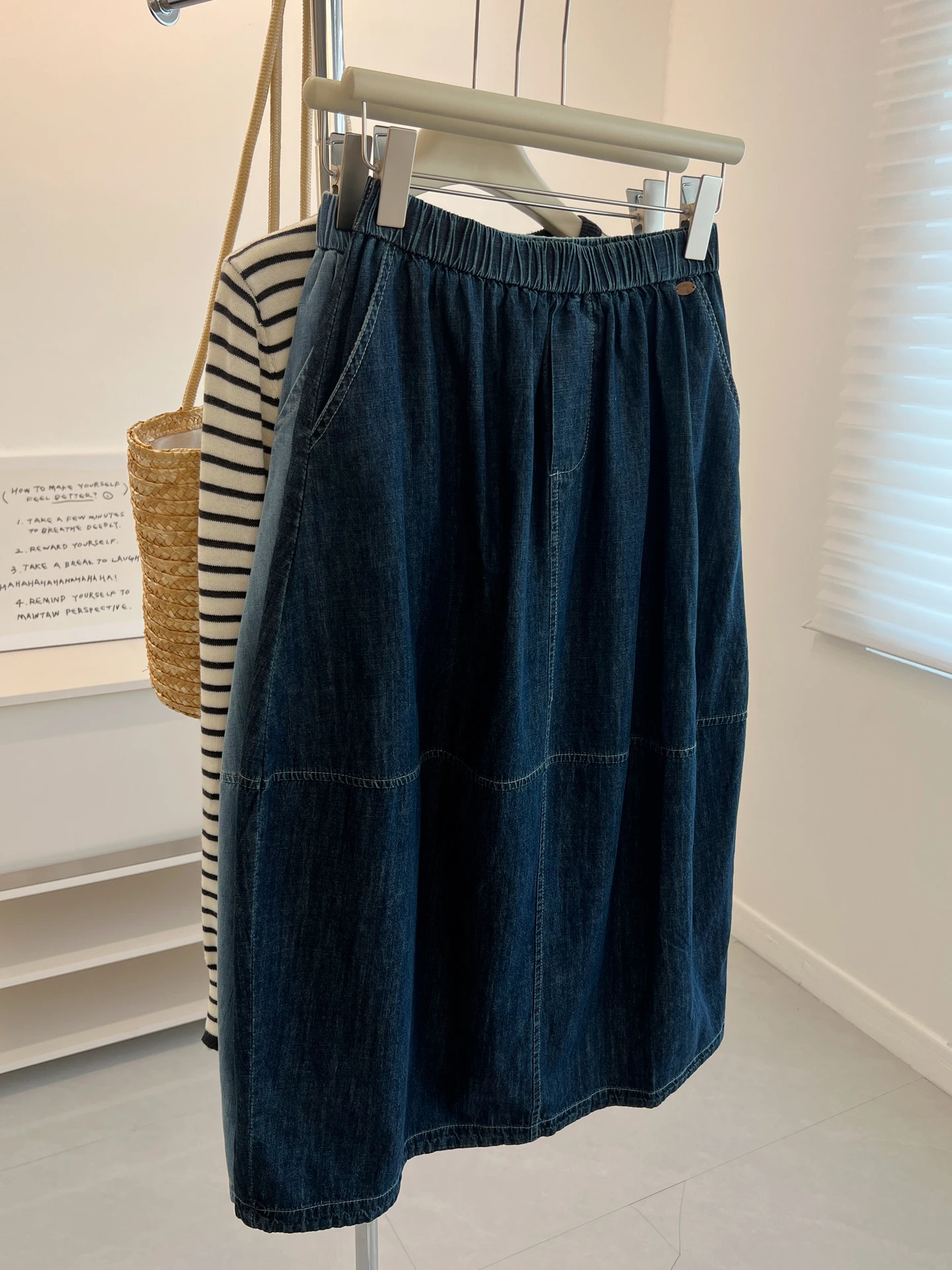 

Retro Patchwork High Waist A-Line Midi Denim Skirt Women Loose Lazy Sle Autumn New Arrivals Casual Comfortable Breathable C...