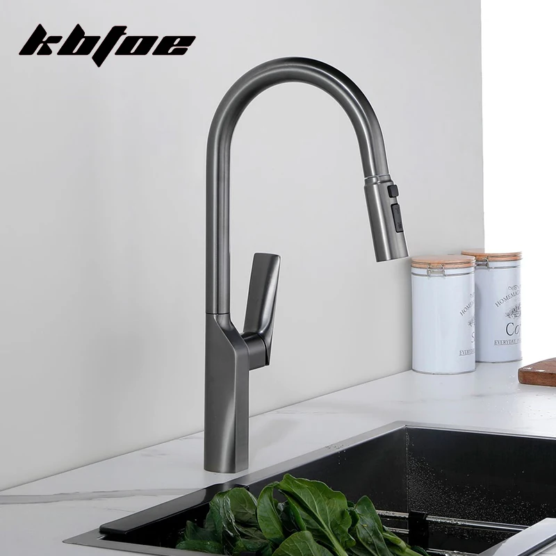 

Pull out Kitchen Faucet 360° Rotation Hot and Cold Water Sink Mixer Tap 4 Mode Water Saving Sprayer Deck Mounted Modern Crane
