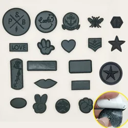 Self-adhesive Black PU Leather Military Embroidered Patches for Clothing Round Star Hole Repair Iron on Clothes Sticker Stripes