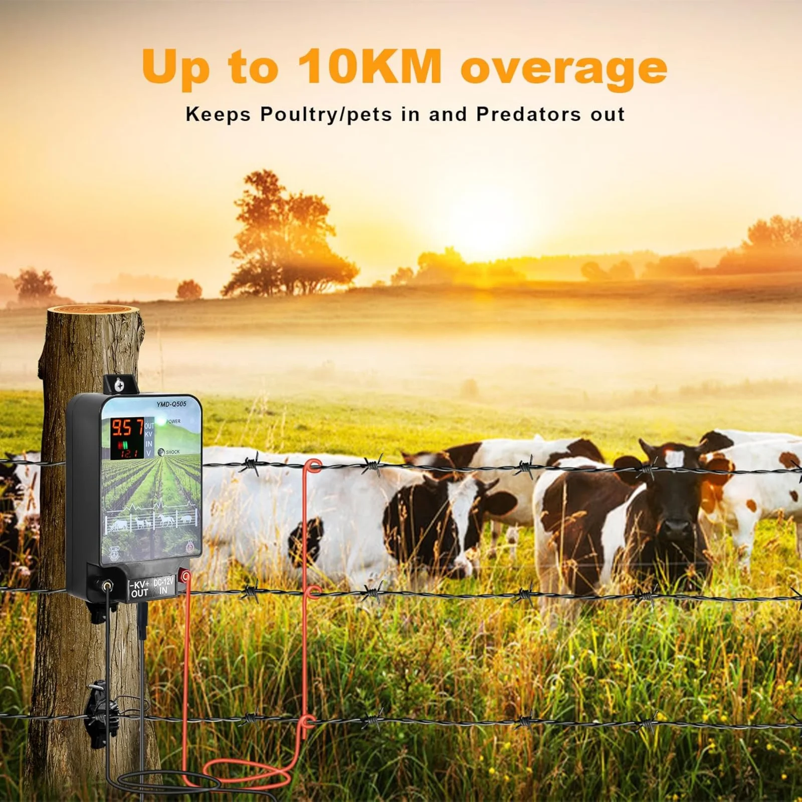Kit de valla electrónica de 10KM para granja, cargador de valla electrónica para ganado, ovejas, ganado, caballos, aves de corral, herramienta de valla de animales