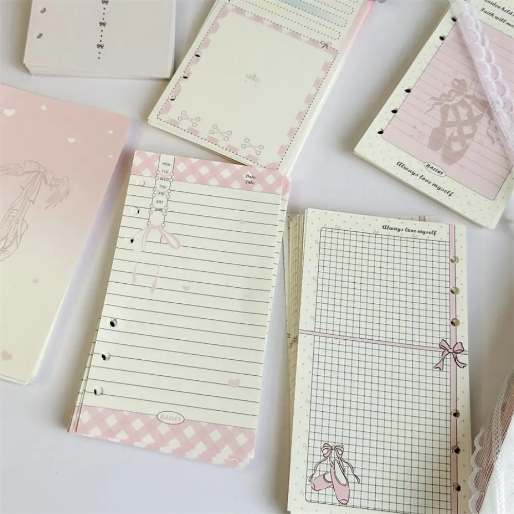 

50Sheets A6 Loose Leaf Refill Paper Goose Bowknot Inner Refill Spiral Binder Paper 6-hole Index Binder Inner Page