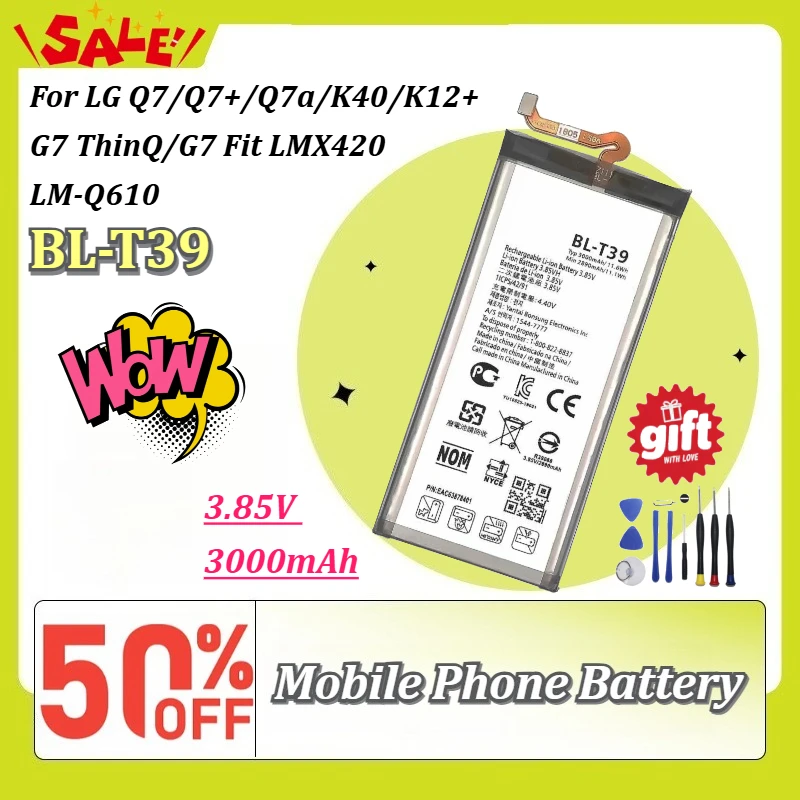 New BL-T39 3.85V 3000mAh Mobile Phone Battery For LG Q7/Q7+/Q7a/K40/K12+ G7 ThinQ/G7 Fit LMX420 LM-Q610 With Free Tools
