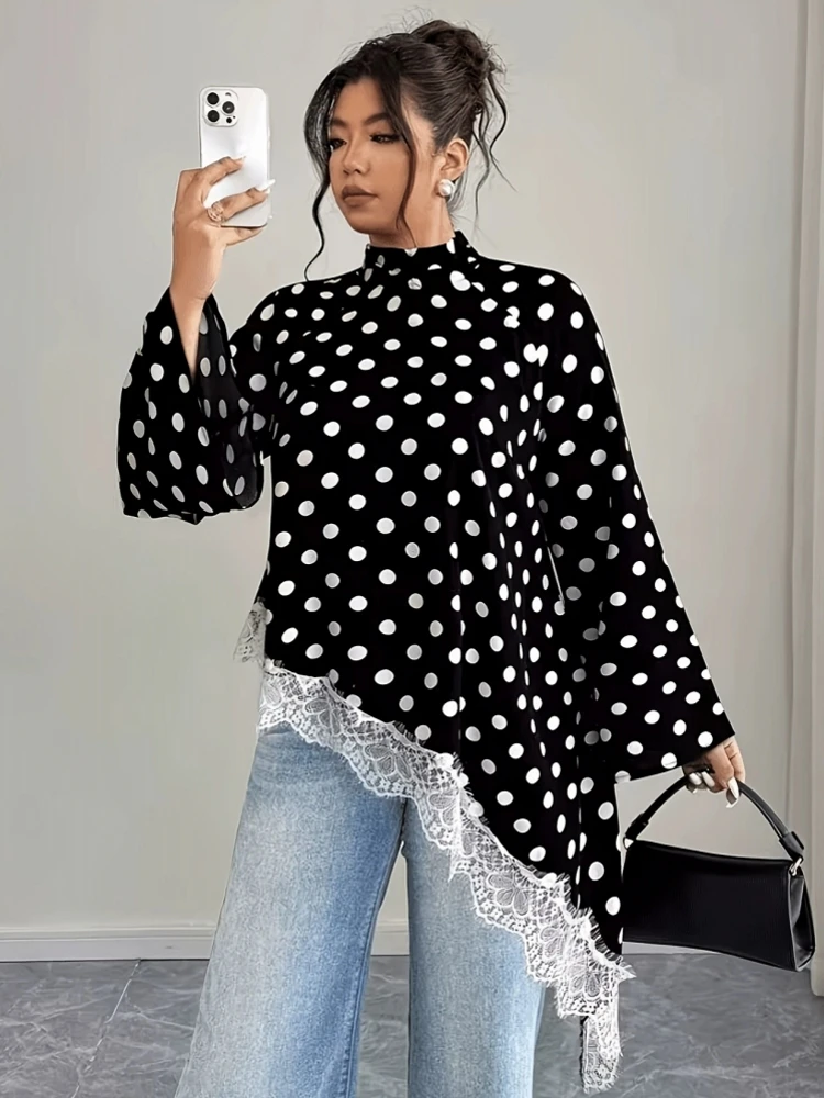 0XL-4XL Plus Size Autumn Spring Fashion Elegant Print Shirt Blouse O- Neck 3XL 4XL Big Size Women Long Sleeve T-shirt Tops
