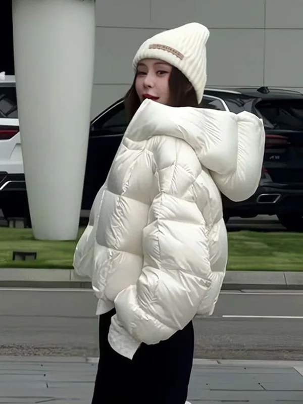 

Модная утепленная белая хлопковая куртка с капюшоном, зимняя теплая короткая куртка в корейском стиле, повседневная женская одежда