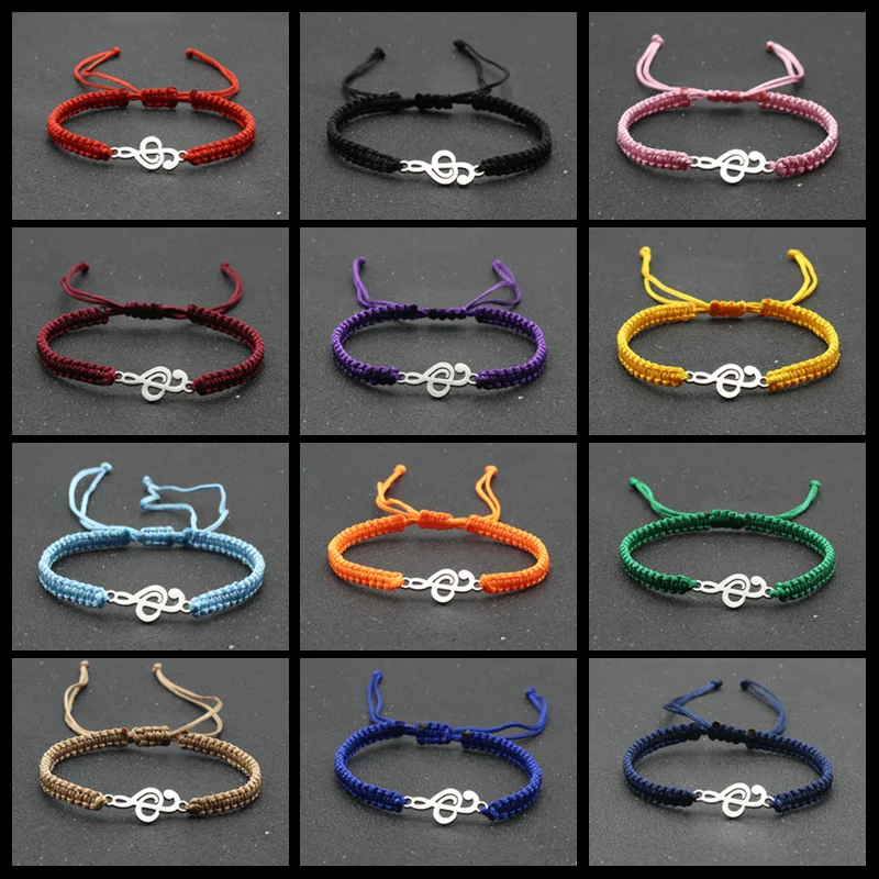 Handmade Braided Rope Bracelet Stainless Steel Musical Note Charm Bracelets for Women Men Couple Friendship Jewelry Friend Gift