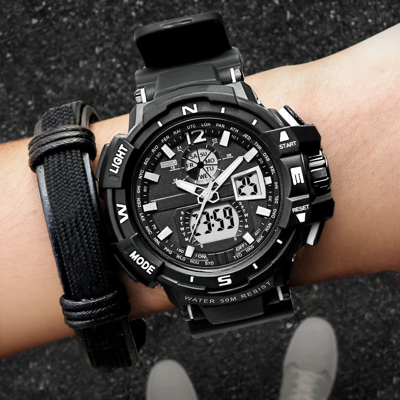 

Новые многофункциональные спортивные часы с двойным дисплеем, мужские часы для учеников младшей и старшей школы