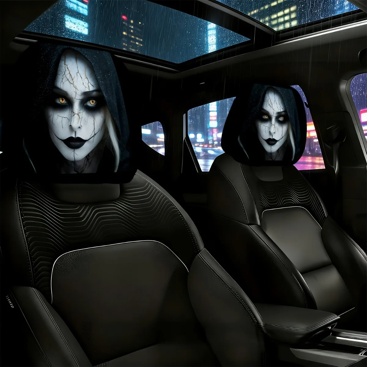 2Pcs Headrest Covers Car 2Pcs Headrest Cover Halloween 2Pcs set car head pillowcase, 2D flat printing, non realistic embroidery,