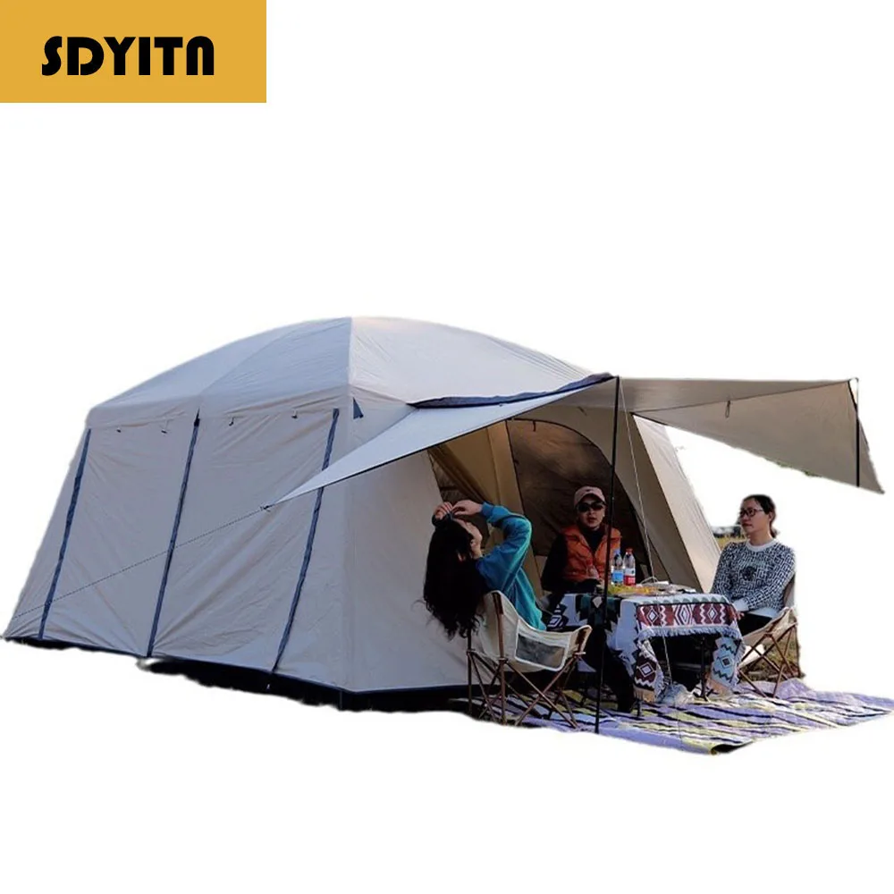 Large Two-Room and One-Living-Room Tent  Portable Double-Layered Waterproof Camping Tent with Sunshade for Outdoor Activities