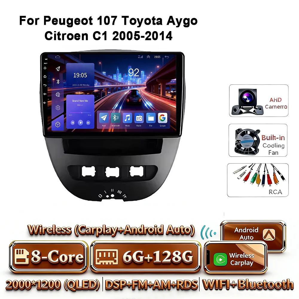 Android 17 Carplay Auto 4G WIFI autoradio voor Peugeot 107 Toyota Aygo Citroen C1 2005-2014 GPS BT DSP touchscreen multimedia