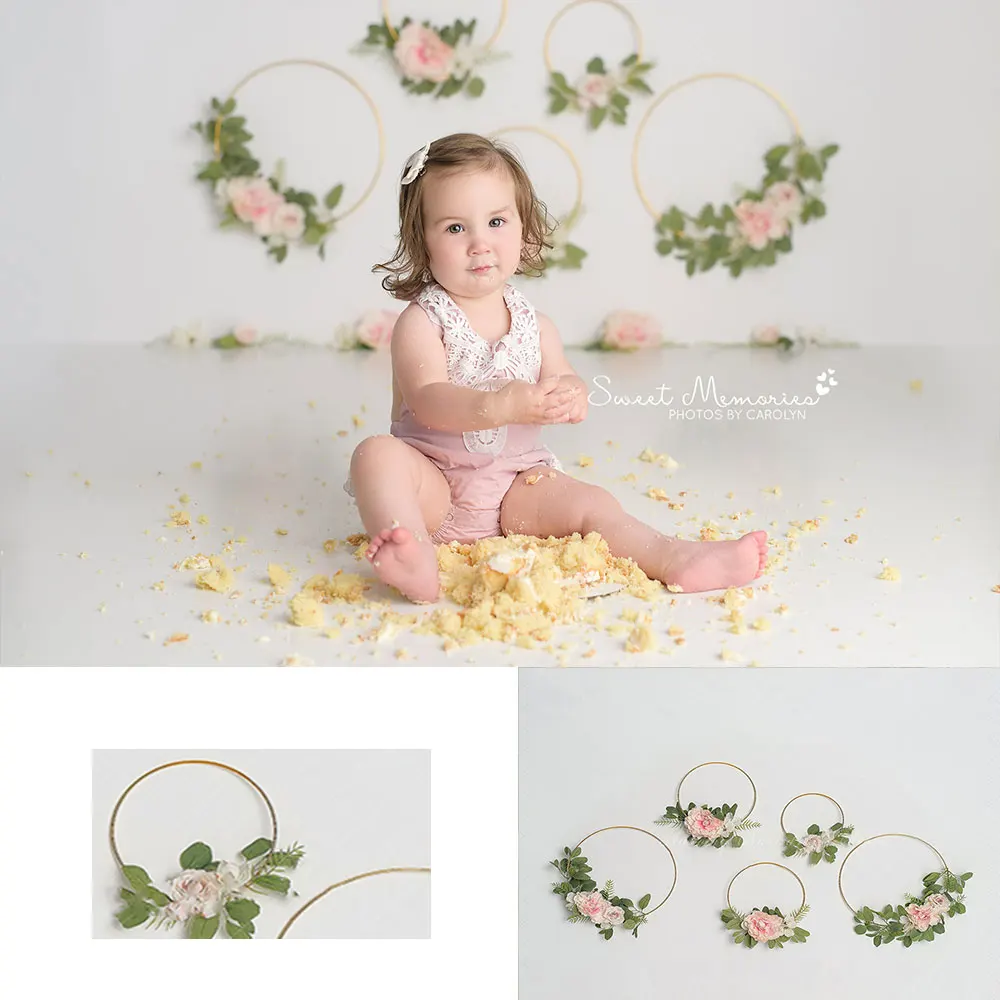 

Floral Wreath Backdrop Kids Cake Smash Photography Props Spring Flowers Plants Child Girls Adult Photocall Studio Backgrounds