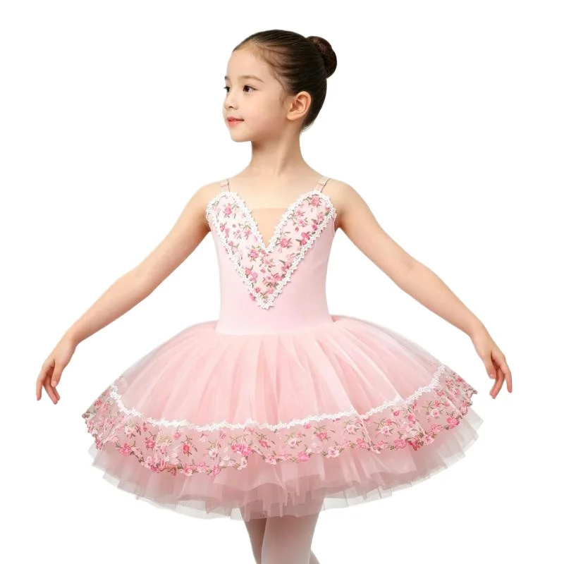 

Professional Ballet Skirt Children's Fluffy Gauze Skirt Three-dimensional Flower Festival Performance Costume Swan Dance Dress
