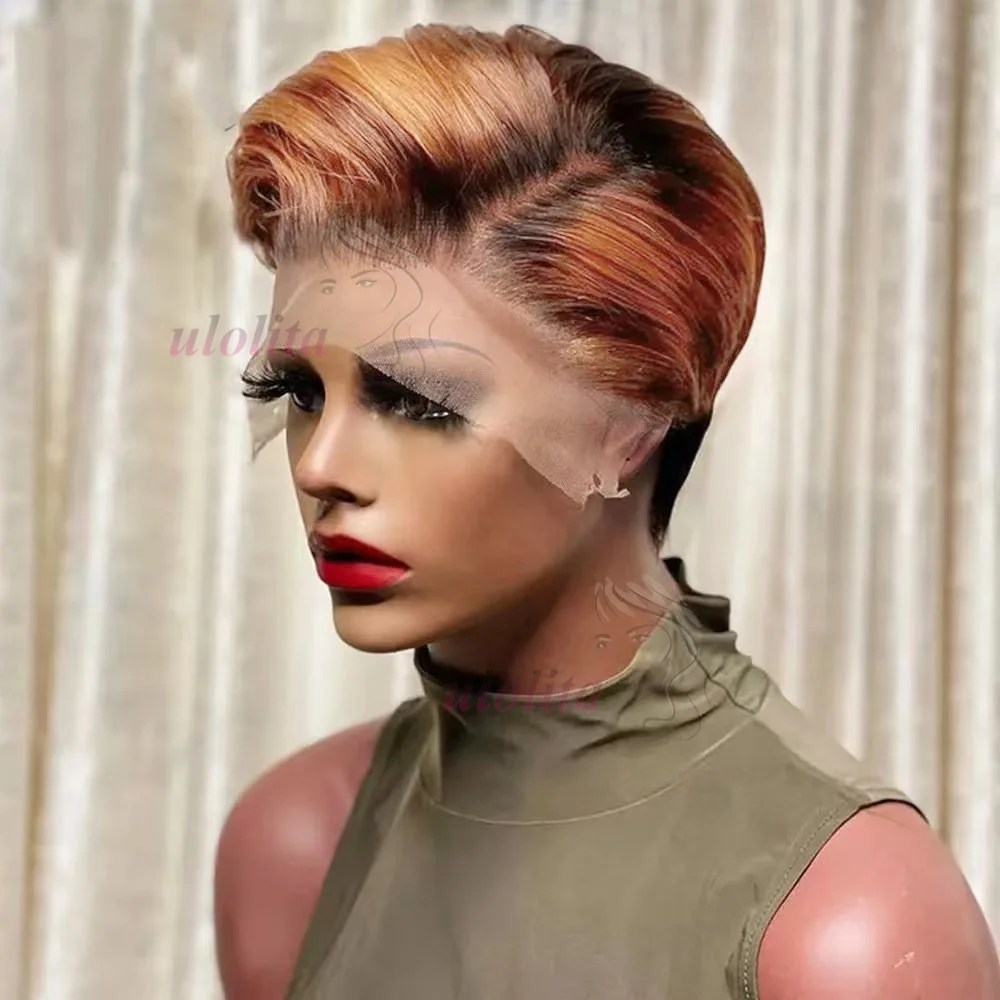 1B 30 Blonde Kurze Bob-Pixie-Cut-Perücke, glattes Echthaar, transparente Spitzenperücke für schwarze Frauen, gerade kurze Bob-Perücke, 150% Dichte – Detail 2