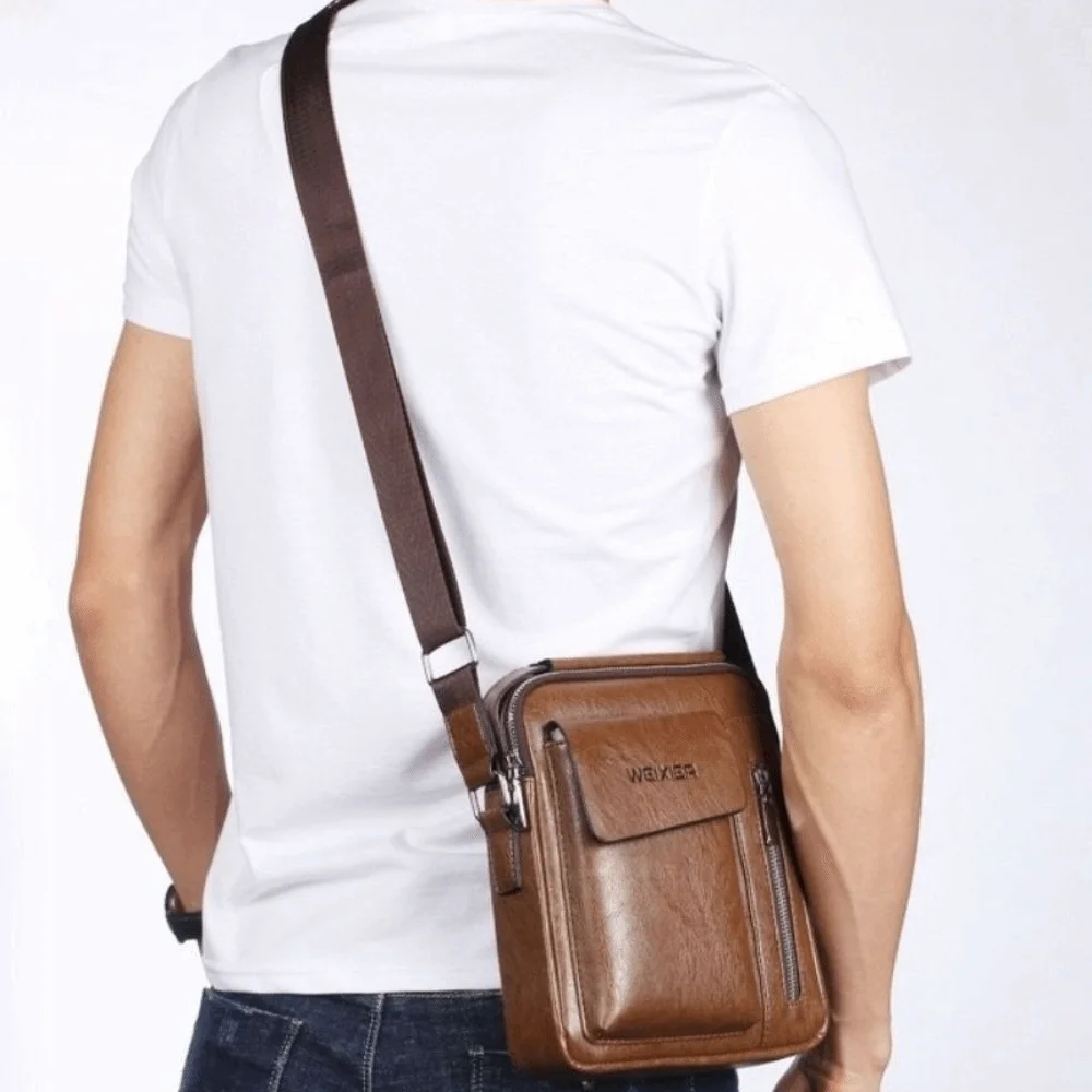 

PU Leather Shoulder Bag for Men Large Capacity Leisure Male Messenger Handbag Side Bag Square Travel Sling Bag Wallet
